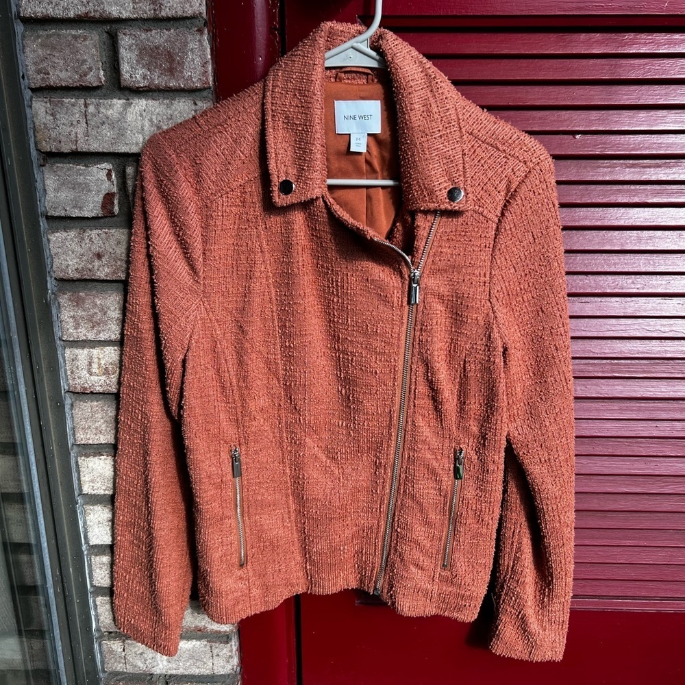 Nine West textured knit moto medium zip up jacket - Womens